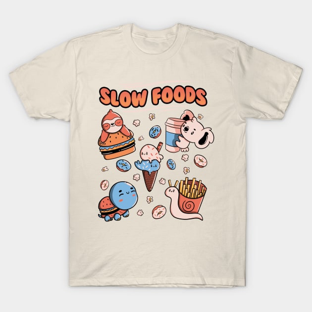 Slow Food Cute Animals Sloth Koala Turtle Snail Fries by Tobe Fonseca T-Shirt by Tobe_Fonseca